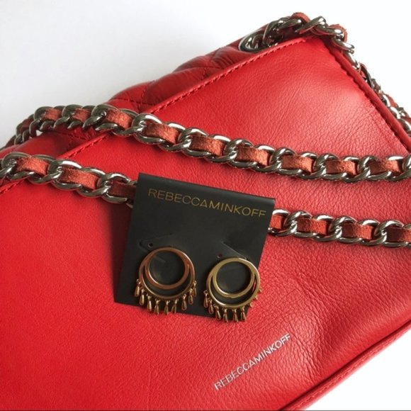 New REBECCA MINKOFF Double Hoop Multi Tear Drop Gold Earrings - Picture 4 of 6